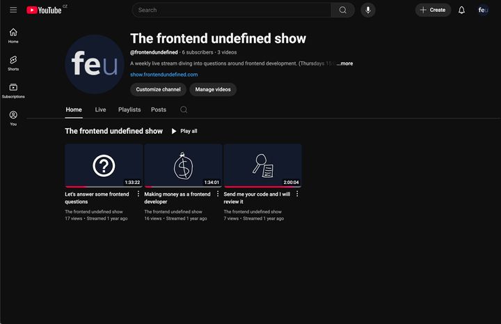 Screenshot of the Frontend undefined show Youtube channel