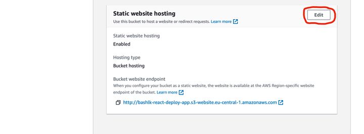 Screenshot of AWS Management Console - S3 static website hosting settings